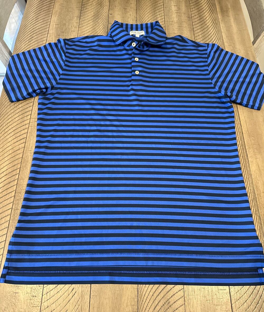 Peter Millar Summer Comfort Mens Small Blue Black Striped Golf Polo Shirt
